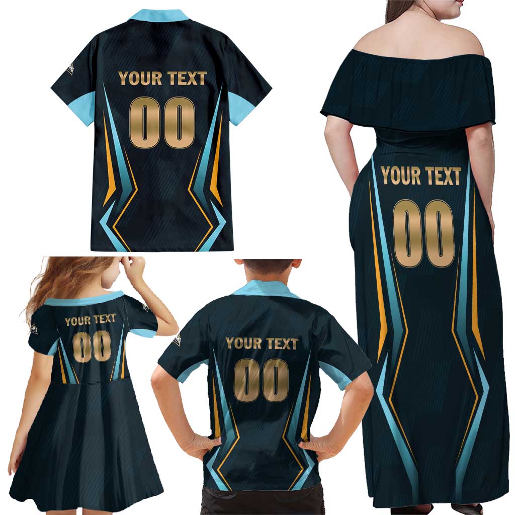 Custom Gujarat 2025 Cricket Titans Family Matching Off Shoulder Maxi Dress and Hawaiian Shirt Aava De Race With The Titans