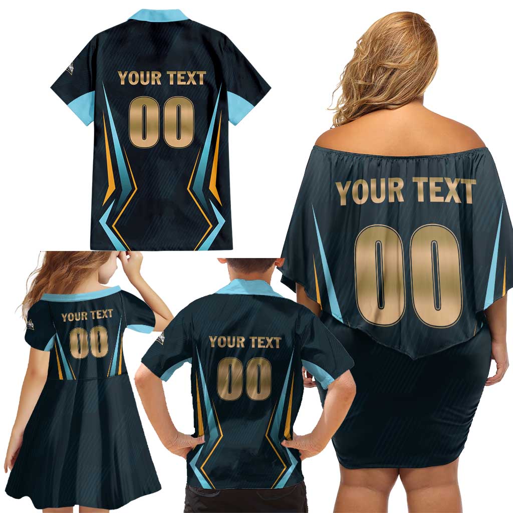Custom Gujarat 2025 Cricket Titans Family Matching Off Shoulder Short Dress and Hawaiian Shirt Aava De Race With The Titans