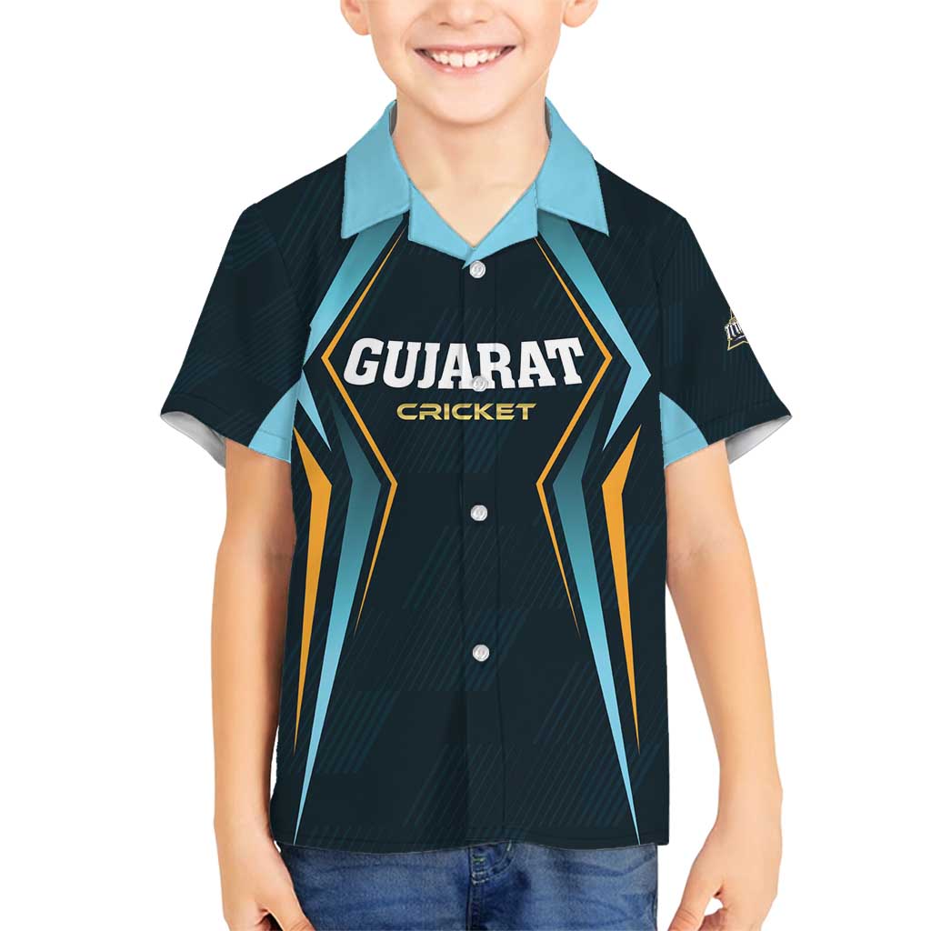 Custom Gujarat 2025 Cricket Titans Family Matching Off Shoulder Short Dress and Hawaiian Shirt Aava De Race With The Titans