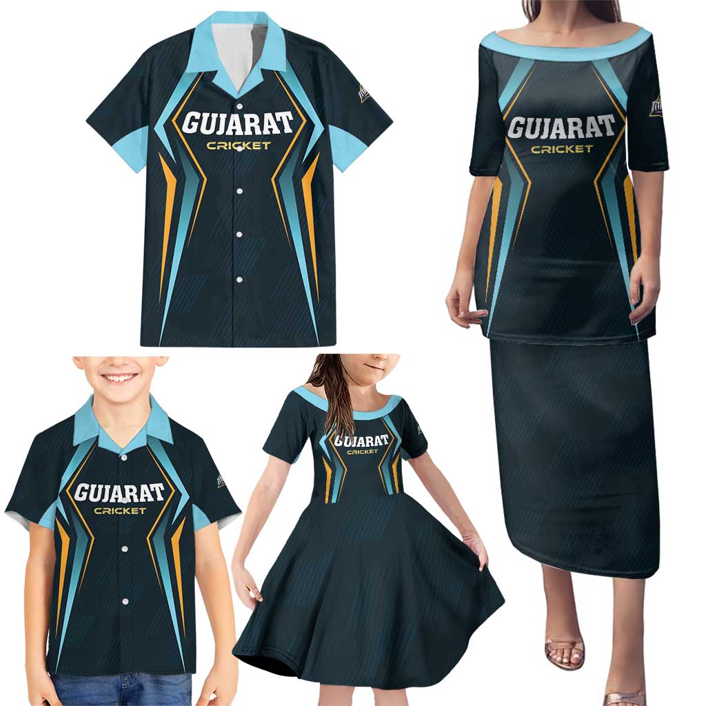 Custom Gujarat 2025 Cricket Titans Family Matching Puletasi and Hawaiian Shirt Aava De Race With The Titans