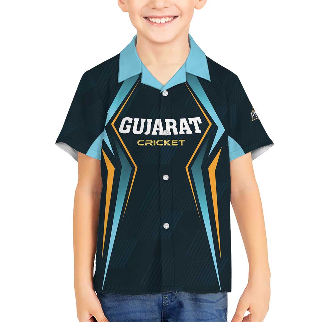 Custom Gujarat 2025 Cricket Titans Family Matching Short Sleeve Bodycon Dress and Hawaiian Shirt Aava De Race With The Titans