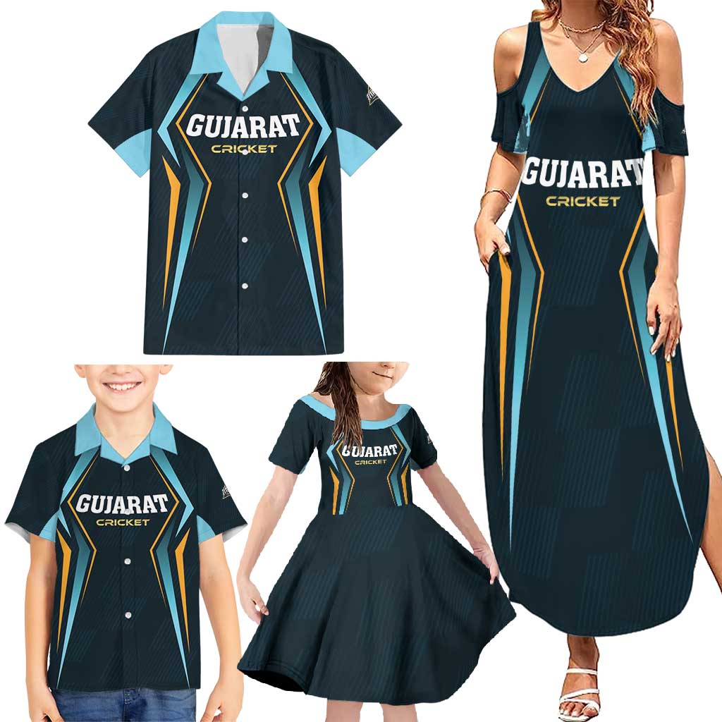 Custom Gujarat 2025 Cricket Titans Family Matching Summer Maxi Dress and Hawaiian Shirt Aava De Race With The Titans