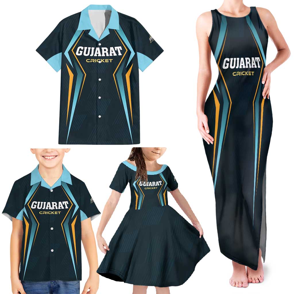 Custom Gujarat 2025 Cricket Titans Family Matching Tank Maxi Dress and Hawaiian Shirt Aava De Race With The Titans