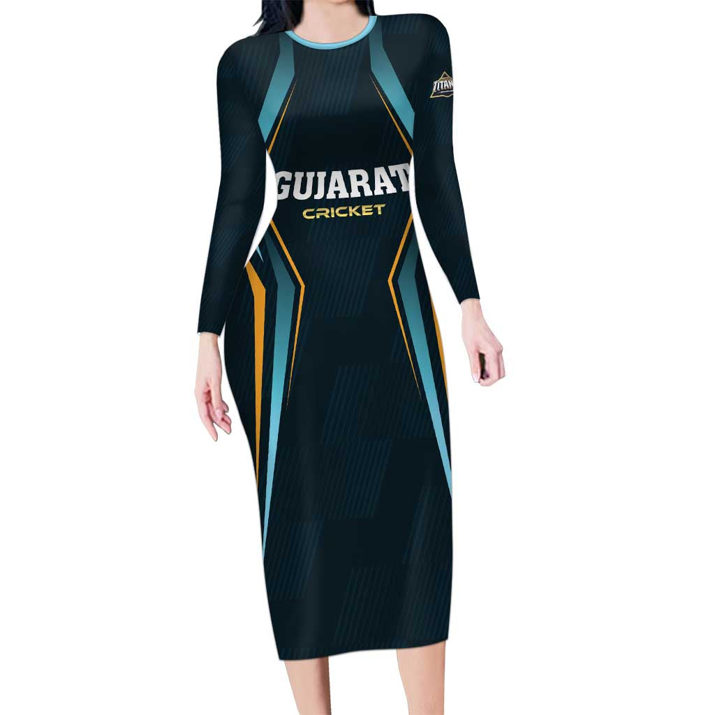 Custom Gujarat 2025 Cricket Titans Long Sleeve Bodycon Dress Aava De Race With The Titans