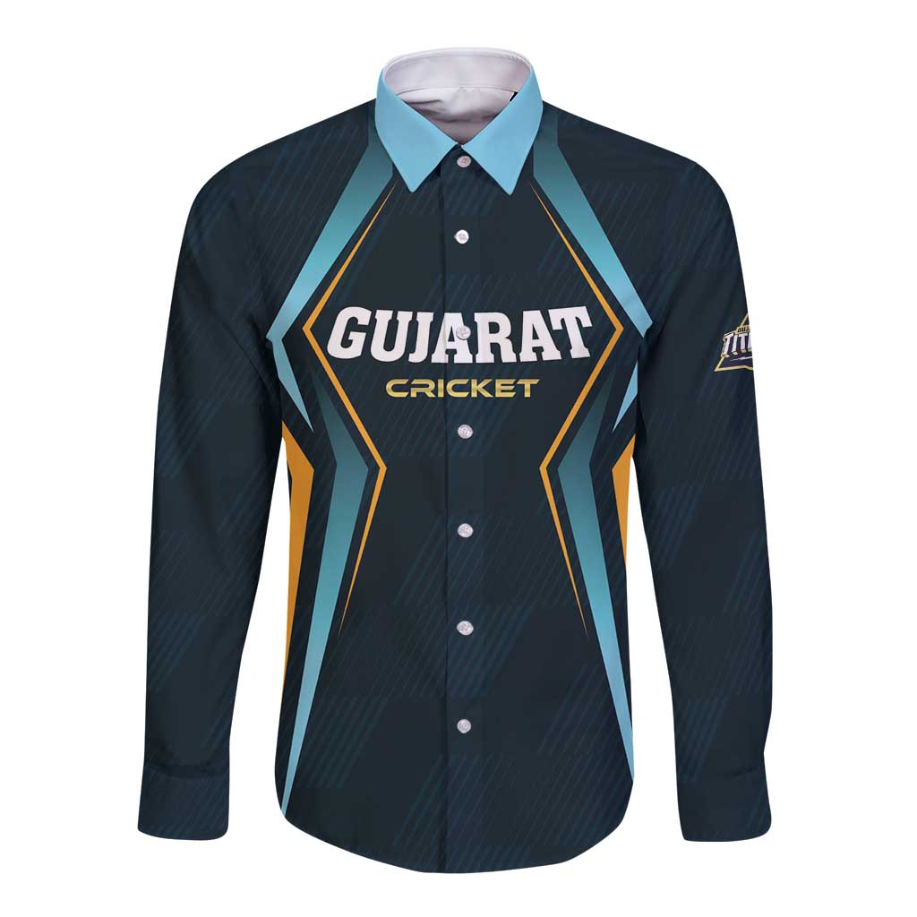 Custom Gujarat 2025 Cricket Titans Long Sleeve Button Shirt Aava De Race With The Titans