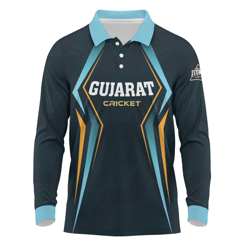 Custom Gujarat 2025 Cricket Titans Long Sleeve Polo Shirt Aava De Race With The Titans