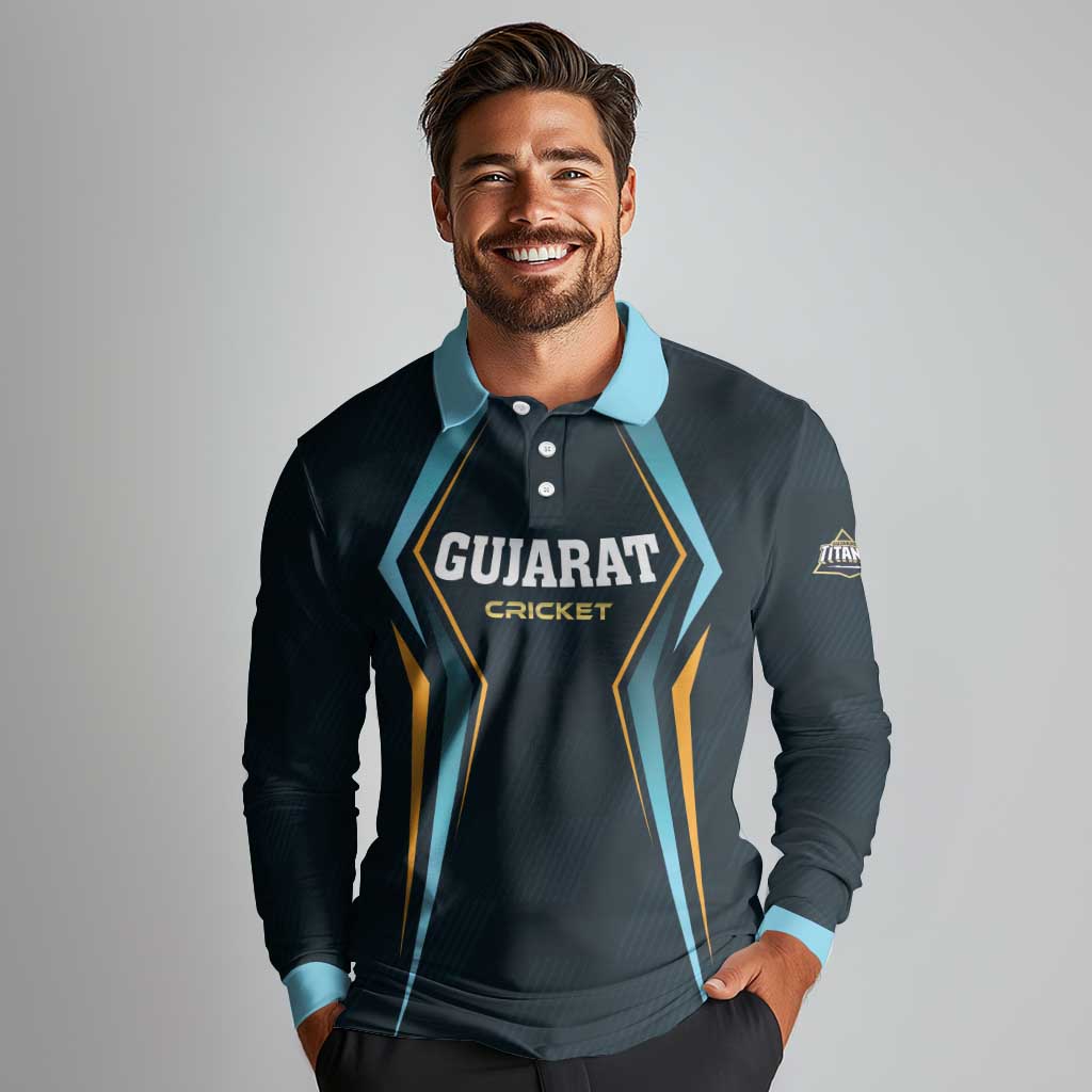 Custom Gujarat 2025 Cricket Titans Long Sleeve Polo Shirt Aava De Race With The Titans