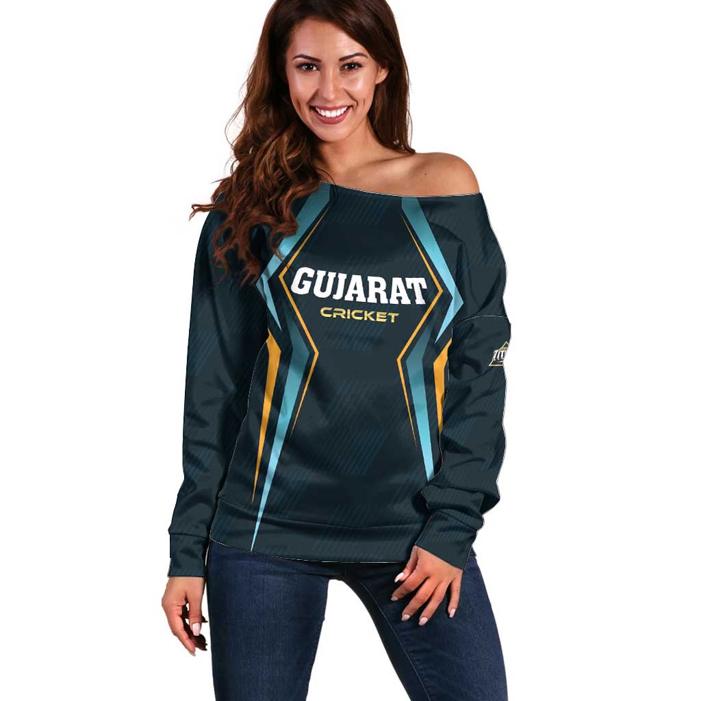 Custom Gujarat 2025 Cricket Titans Off Shoulder Sweater Aava De Race With The Titans