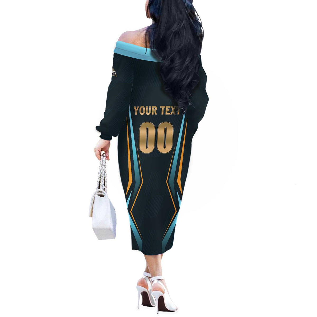 Custom Gujarat 2025 Cricket Titans Off The Shoulder Long Sleeve Dress Aava De Race With The Titans