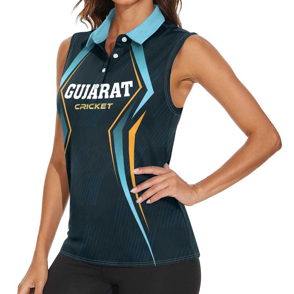 Custom Gujarat 2025 Cricket Titans Women Sleeveless Polo Shirt Aava De Race With The Titans