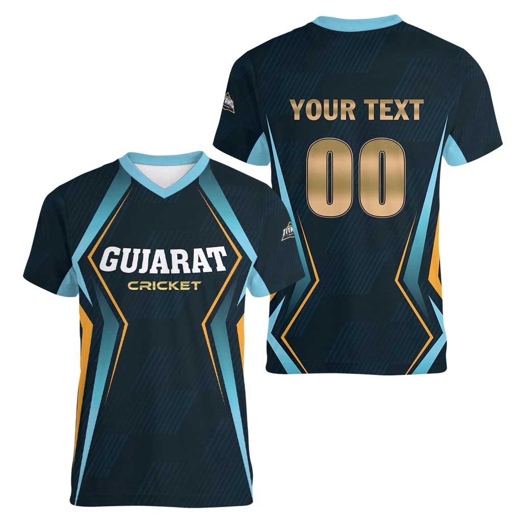 Custom Gujarat 2025 Cricket Titans Women V-Neck T-Shirt Aava De Race With The Titans