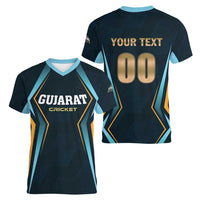 Custom Gujarat 2025 Cricket Titans Women V-Neck T-Shirt Aava De Race With The Titans