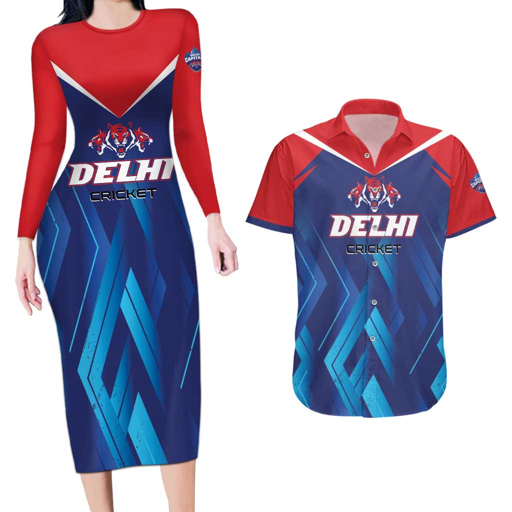 Custom Capitals Delhi 2025 Cricket Couples Matching Long Sleeve Bodycon Dress and Hawaiian Shirt Fight Till The End