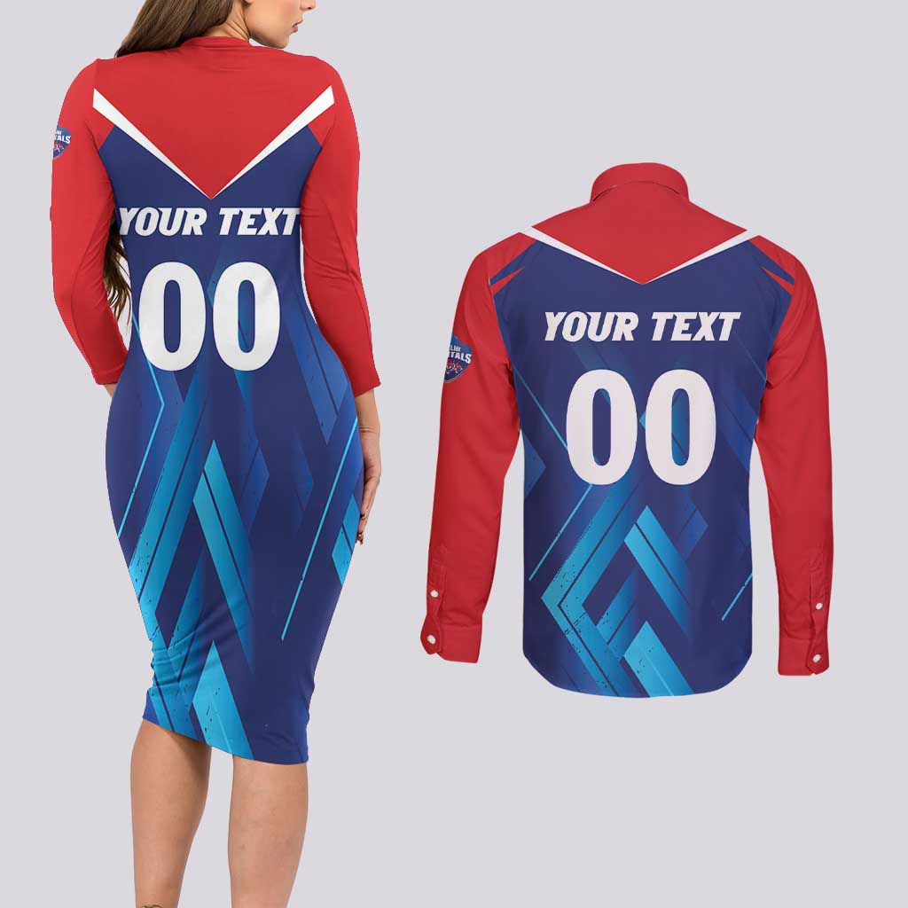 Custom Capitals Delhi 2025 Cricket Couples Matching Long Sleeve Bodycon Dress and Long Sleeve Button Shirt Fight Till The End