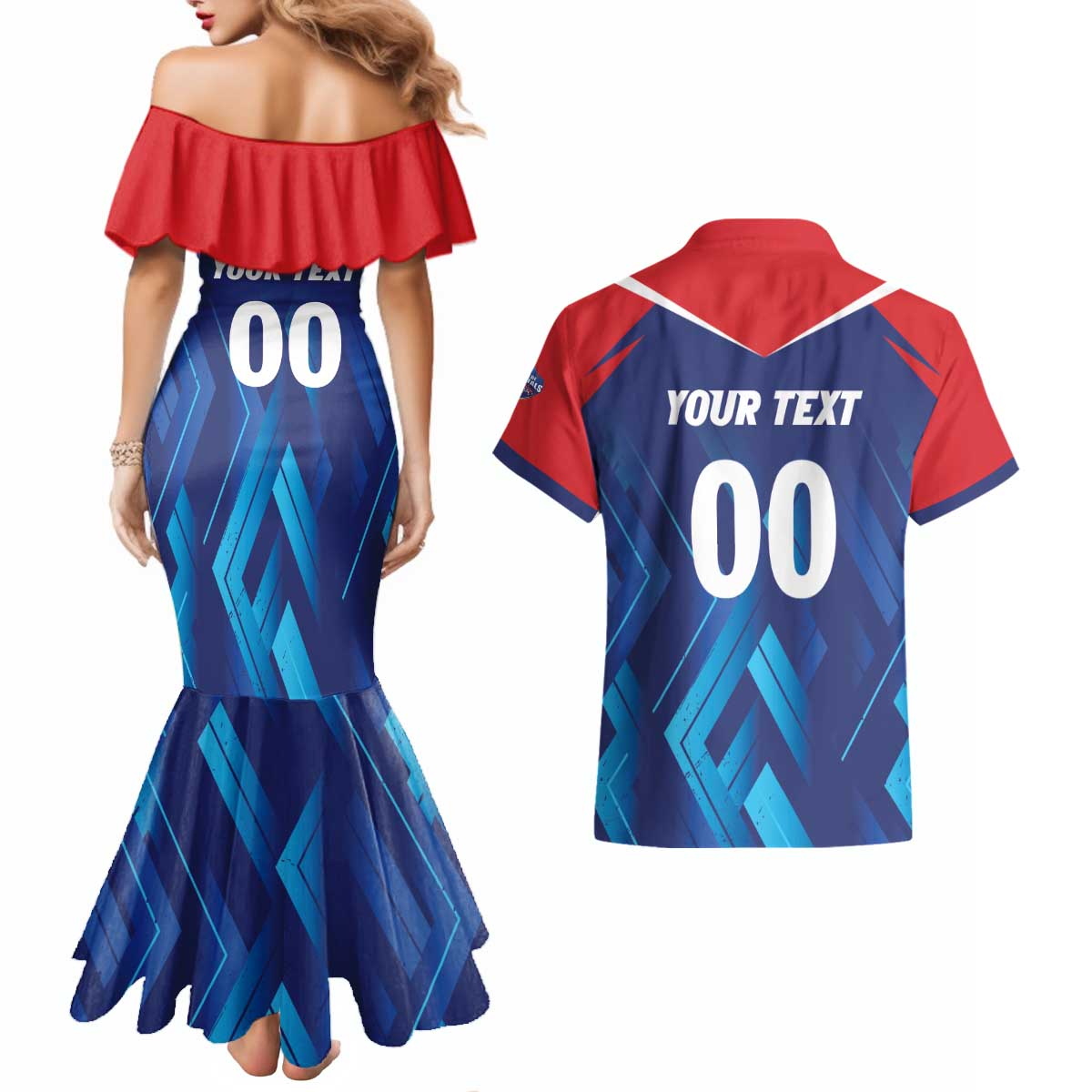 Custom Capitals Delhi 2025 Cricket Couples Matching Mermaid Dress and Hawaiian Shirt Fight Till The End