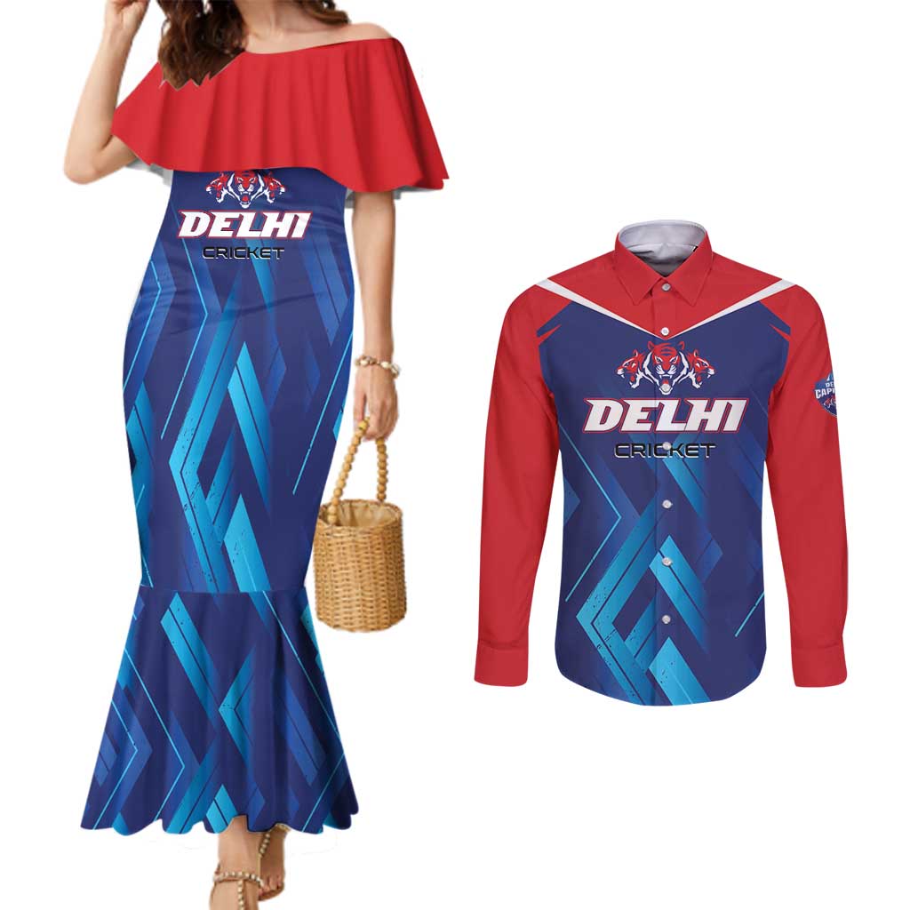 Custom Capitals Delhi 2025 Cricket Couples Matching Mermaid Dress and Long Sleeve Button Shirt Fight Till The End