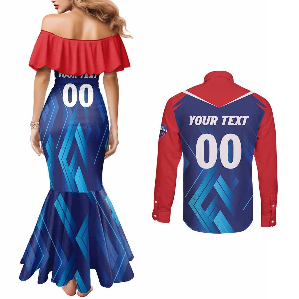 Custom Capitals Delhi 2025 Cricket Couples Matching Mermaid Dress and Long Sleeve Button Shirt Fight Till The End