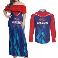 Custom Capitals Delhi 2025 Cricket Couples Matching Off Shoulder Maxi Dress and Long Sleeve Button Shirt Fight Till The End