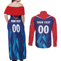 Custom Capitals Delhi 2025 Cricket Couples Matching Off Shoulder Maxi Dress and Long Sleeve Button Shirt Fight Till The End