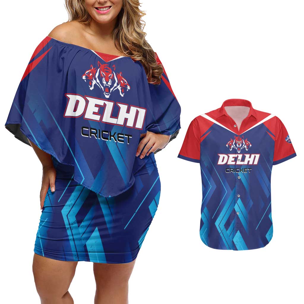 Custom Capitals Delhi 2025 Cricket Couples Matching Off Shoulder Short Dress and Hawaiian Shirt Fight Till The End