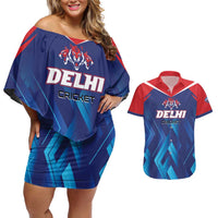 Custom Capitals Delhi 2025 Cricket Couples Matching Off Shoulder Short Dress and Hawaiian Shirt Fight Till The End