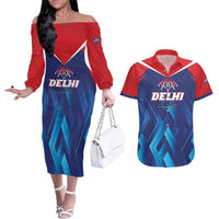 Custom Capitals Delhi 2025 Cricket Couples Matching Off The Shoulder Long Sleeve Dress and Hawaiian Shirt Fight Till The End