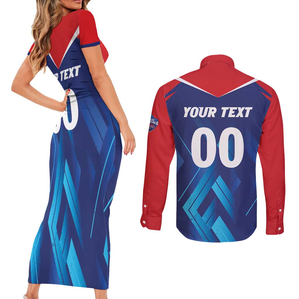 Custom Capitals Delhi 2025 Cricket Couples Matching Short Sleeve Bodycon Dress and Long Sleeve Button Shirt Fight Till The End