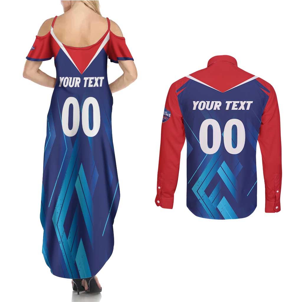 Custom Capitals Delhi 2025 Cricket Couples Matching Summer Maxi Dress and Long Sleeve Button Shirt Fight Till The End