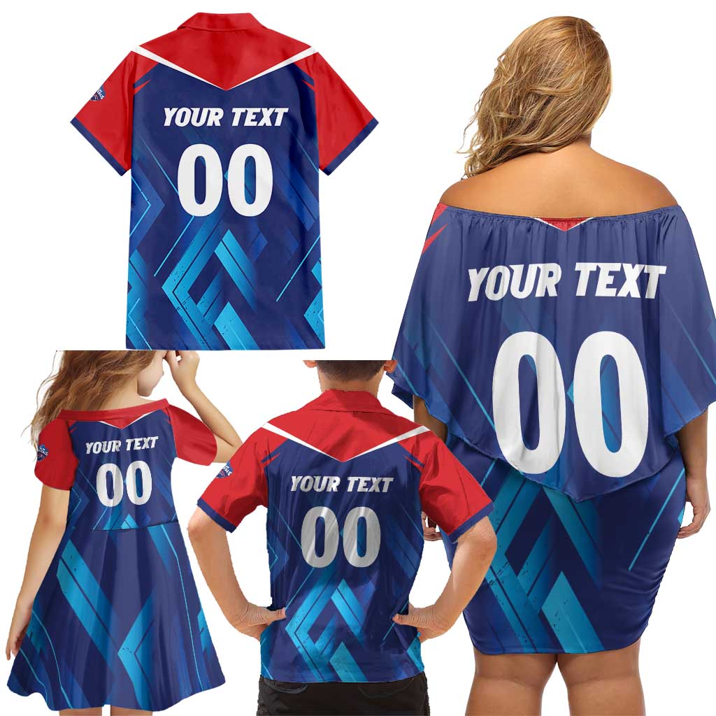 Custom Capitals Delhi 2025 Cricket Family Matching Off Shoulder Short Dress and Hawaiian Shirt Fight Till The End