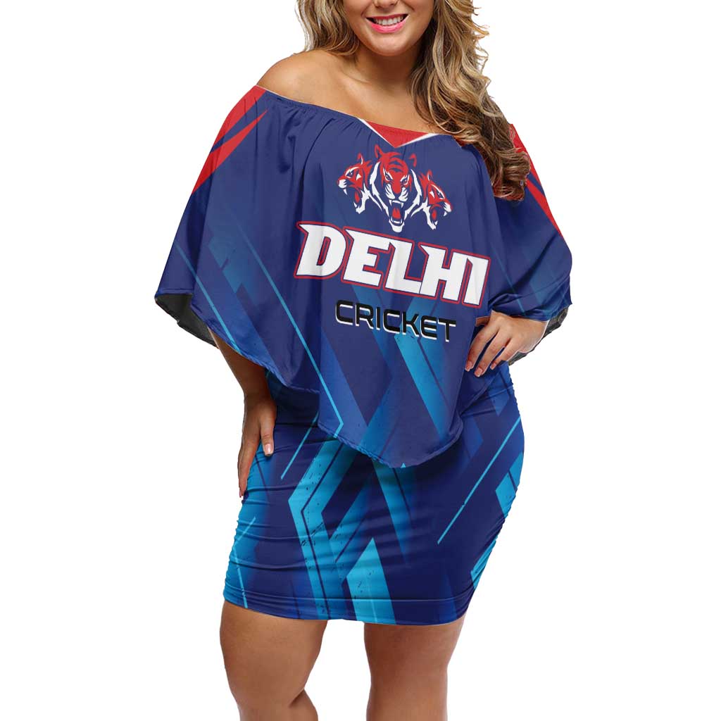 Custom Capitals Delhi 2025 Cricket Family Matching Off Shoulder Short Dress and Hawaiian Shirt Fight Till The End