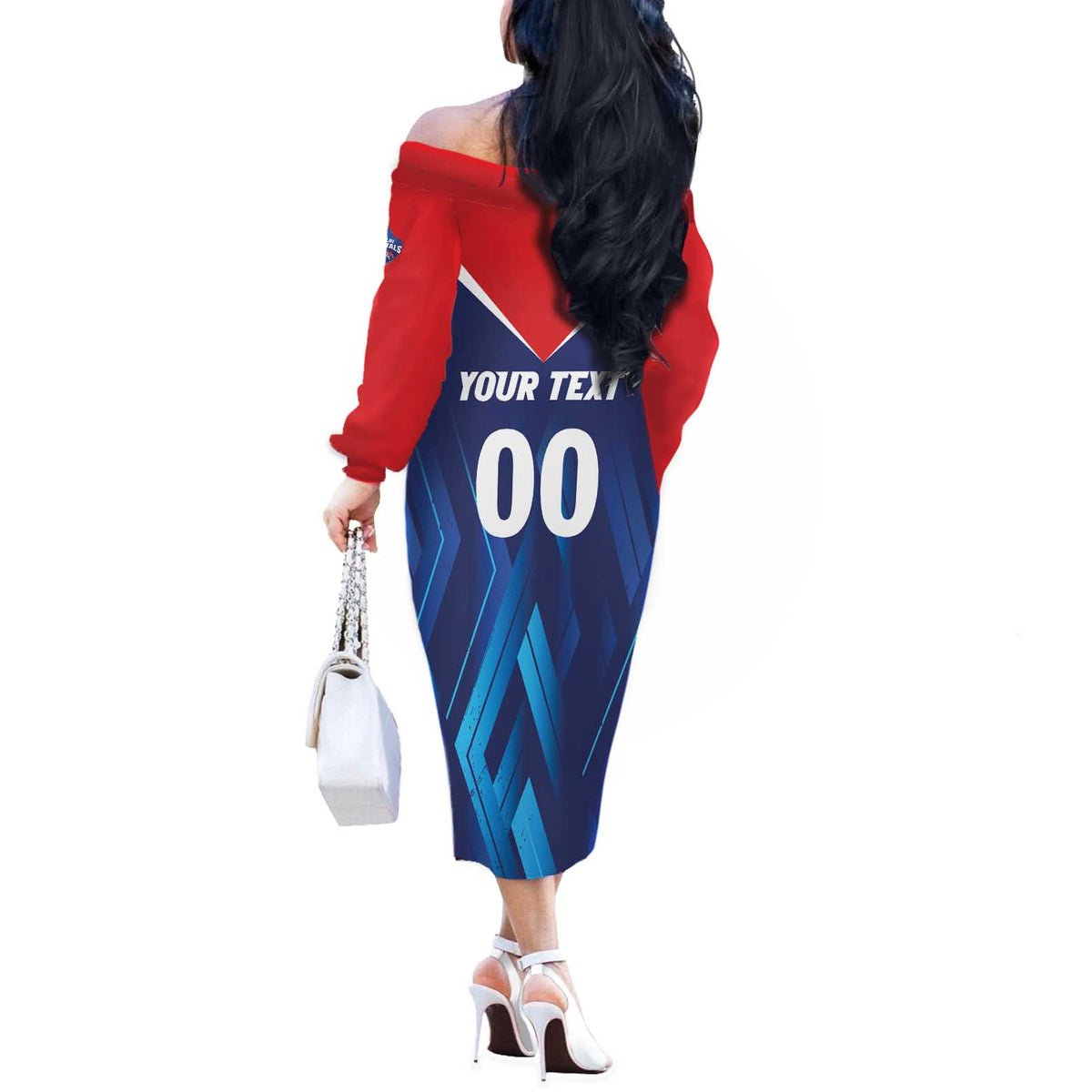 Custom Capitals Delhi 2025 Cricket Off The Shoulder Long Sleeve Dress Fight Till The End