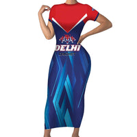 Custom Capitals Delhi 2025 Cricket Short Sleeve Bodycon Dress Fight Till The End