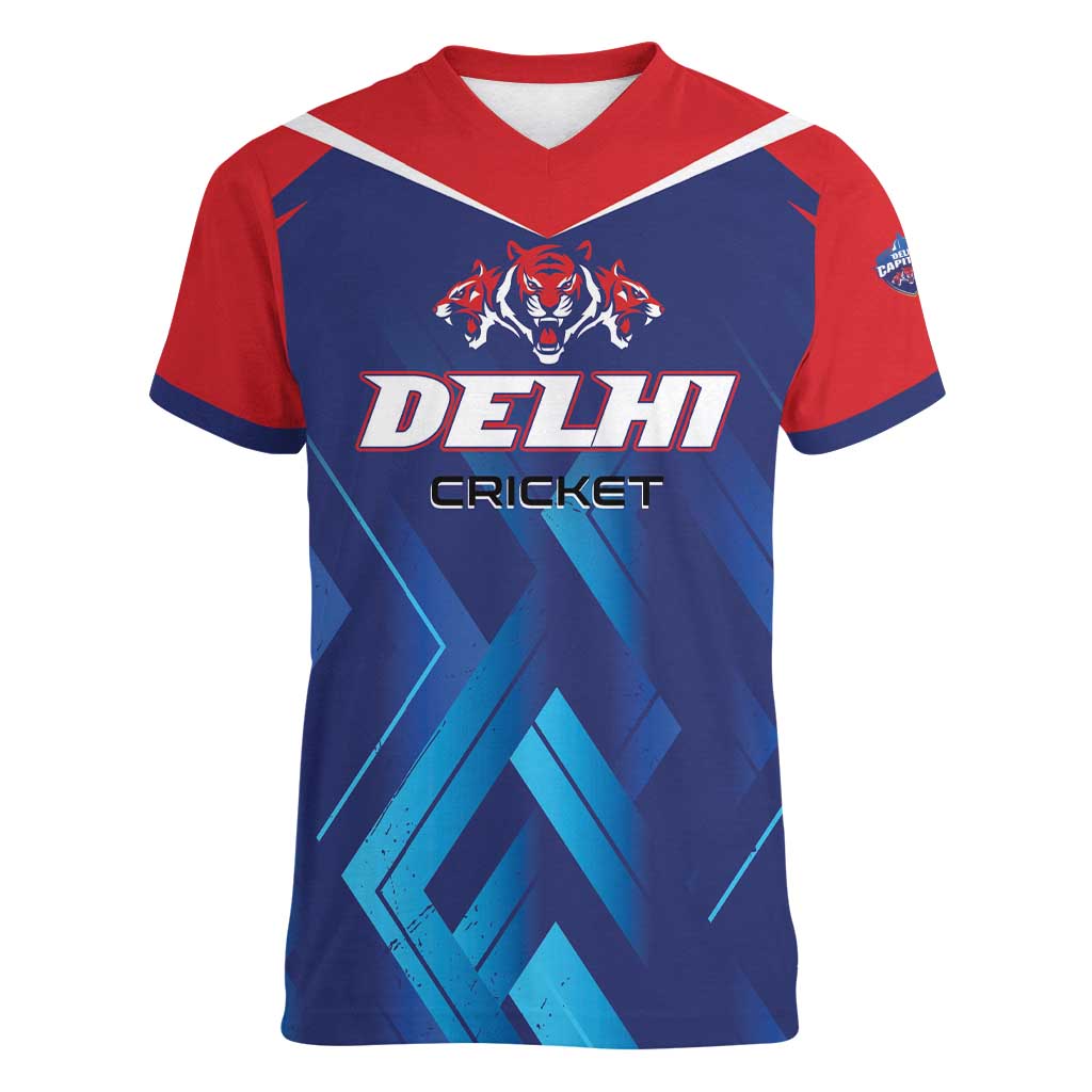 Custom Capitals Delhi 2025 Cricket Women V-Neck T-Shirt Fight Till The End