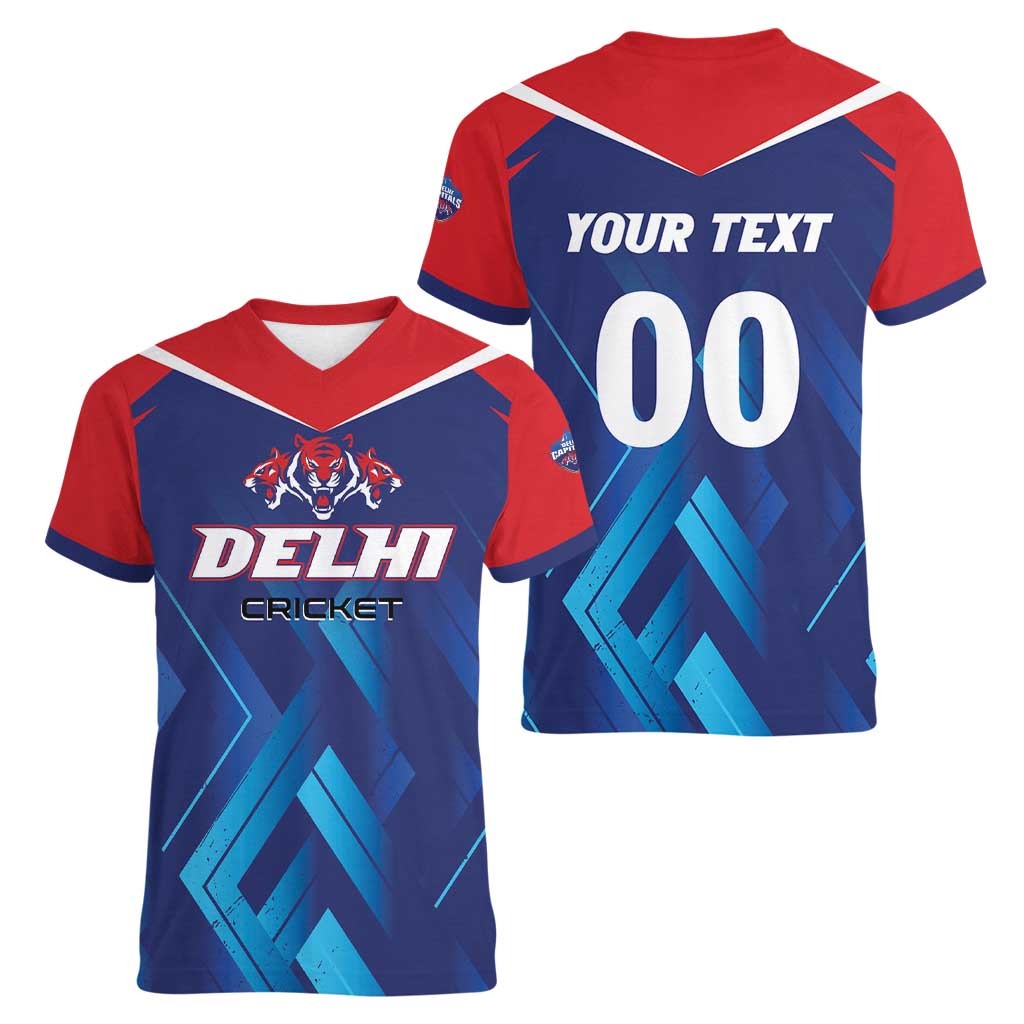 Custom Capitals Delhi 2025 Cricket Women V-Neck T-Shirt Fight Till The End
