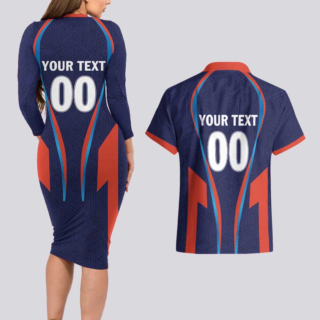 Custom Lucknow 2025 Cricket Super Giants Couples Matching Long Sleeve Bodycon Dress and Hawaiian Shirt Hum Aa Rahe Hai