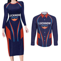 Custom Lucknow 2025 Cricket Super Giants Couples Matching Long Sleeve Bodycon Dress and Long Sleeve Button Shirt Hum Aa Rahe Hai