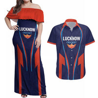 Custom Lucknow 2025 Cricket Super Giants Couples Matching Off Shoulder Maxi Dress and Hawaiian Shirt Hum Aa Rahe Hai