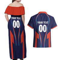 Custom Lucknow 2025 Cricket Super Giants Couples Matching Off Shoulder Maxi Dress and Hawaiian Shirt Hum Aa Rahe Hai