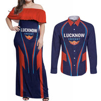 Custom Lucknow 2025 Cricket Super Giants Couples Matching Off Shoulder Maxi Dress and Long Sleeve Button Shirt Hum Aa Rahe Hai