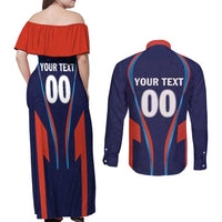 Custom Lucknow 2025 Cricket Super Giants Couples Matching Off Shoulder Maxi Dress and Long Sleeve Button Shirt Hum Aa Rahe Hai