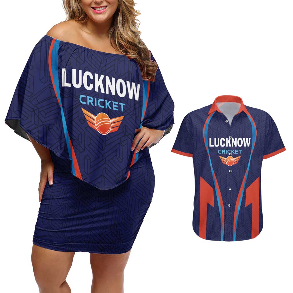 Custom Lucknow 2025 Cricket Super Giants Couples Matching Off Shoulder Short Dress and Hawaiian Shirt Hum Aa Rahe Hai