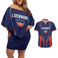 Custom Lucknow 2025 Cricket Super Giants Couples Matching Off Shoulder Short Dress and Hawaiian Shirt Hum Aa Rahe Hai