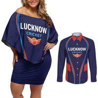 Custom Lucknow 2025 Cricket Super Giants Couples Matching Off Shoulder Short Dress and Long Sleeve Button Shirt Hum Aa Rahe Hai