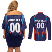 Custom Lucknow 2025 Cricket Super Giants Couples Matching Off Shoulder Short Dress and Long Sleeve Button Shirt Hum Aa Rahe Hai