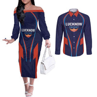 Custom Lucknow 2025 Cricket Super Giants Couples Matching Off The Shoulder Long Sleeve Dress and Long Sleeve Button Shirt Hum Aa Rahe Hai