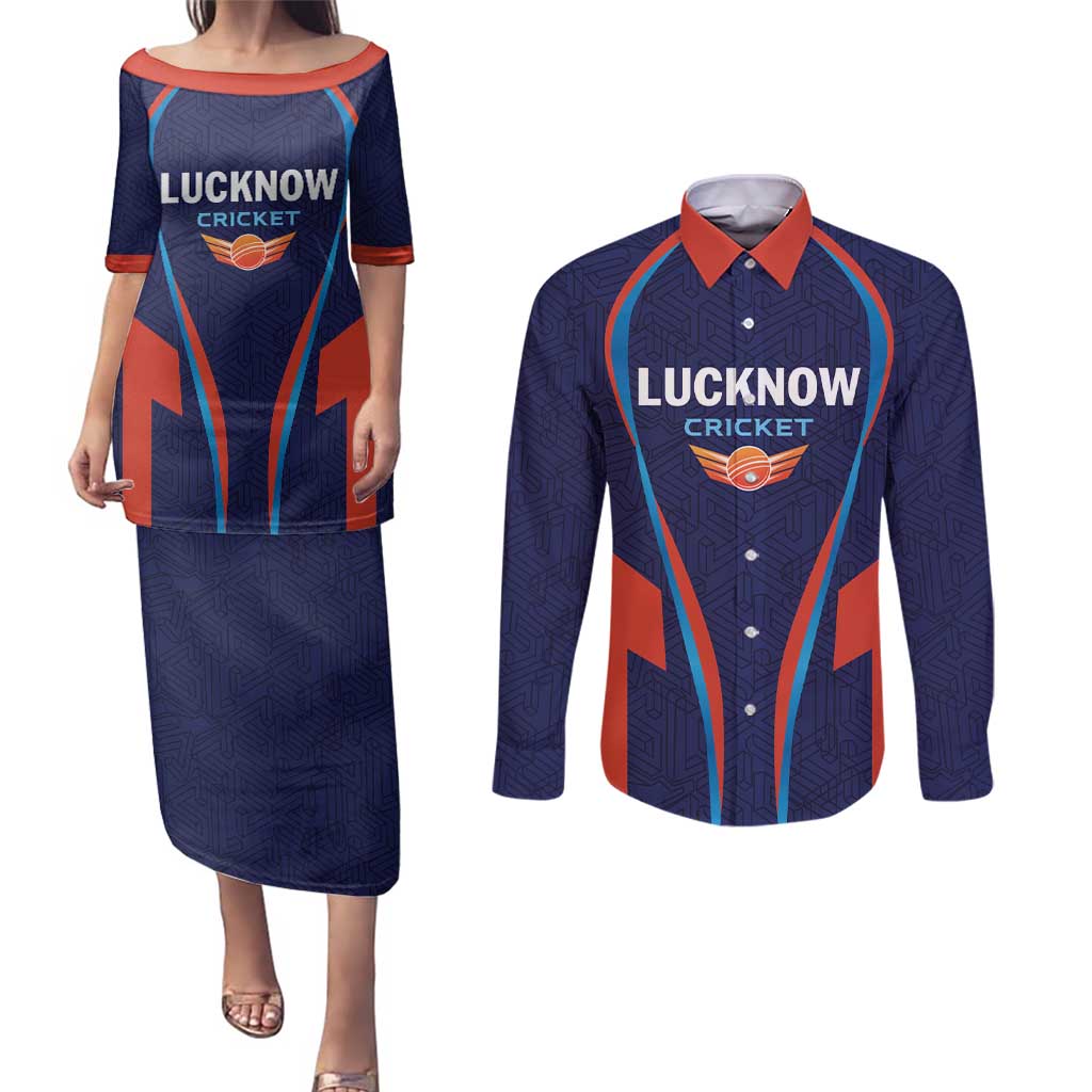 Custom Lucknow 2025 Cricket Super Giants Couples Matching Puletasi and Long Sleeve Button Shirt Hum Aa Rahe Hai
