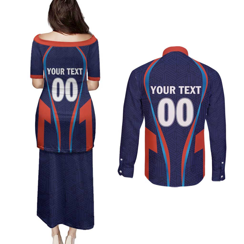 Custom Lucknow 2025 Cricket Super Giants Couples Matching Puletasi and Long Sleeve Button Shirt Hum Aa Rahe Hai