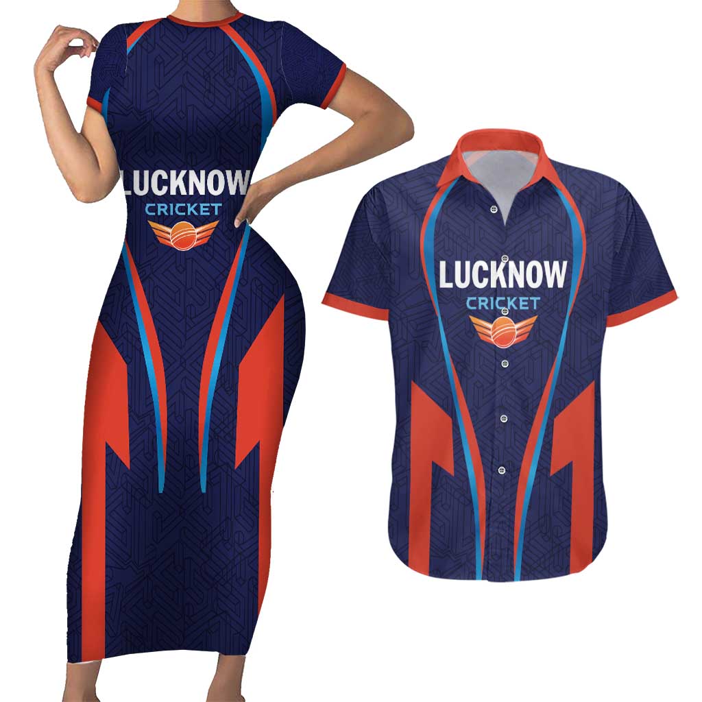 Custom Lucknow 2025 Cricket Super Giants Couples Matching Short Sleeve Bodycon Dress and Hawaiian Shirt Hum Aa Rahe Hai