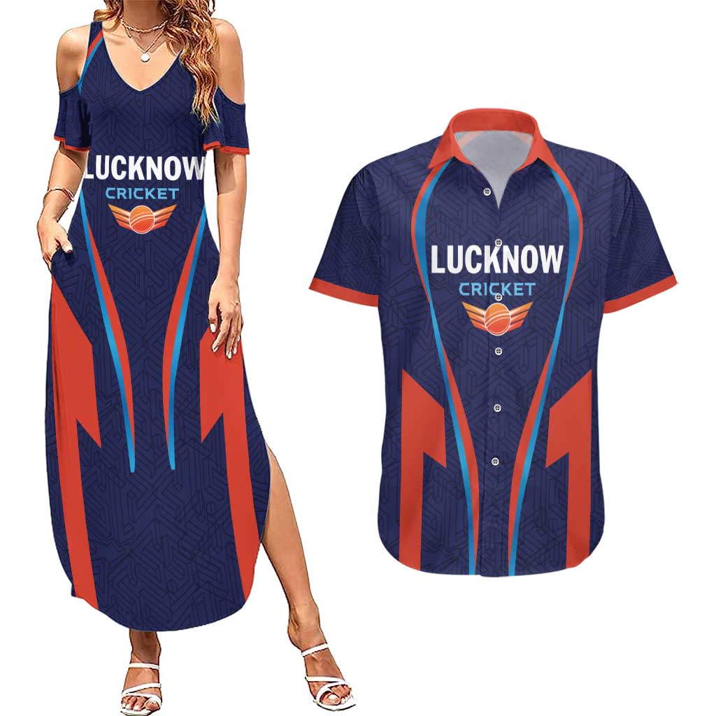 Custom Lucknow 2025 Cricket Super Giants Couples Matching Summer Maxi Dress and Hawaiian Shirt Hum Aa Rahe Hai
