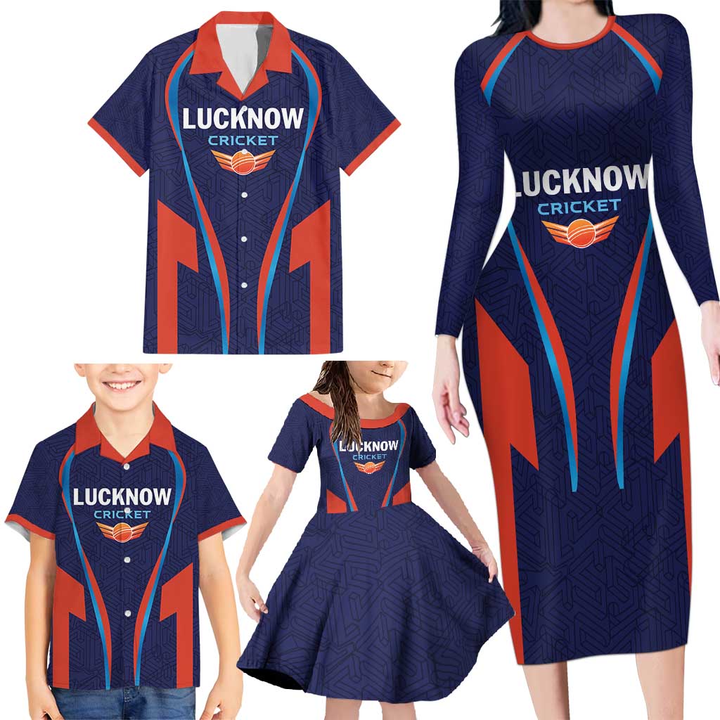 Custom Lucknow 2025 Cricket Super Giants Family Matching Long Sleeve Bodycon Dress and Hawaiian Shirt Hum Aa Rahe Hai
